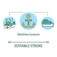 Maritime museum concept icon. Water transport exhibition. Lost cities ruins. Nautical open-air exposition idea thin line illustration. Vector isolated outline drawing. Editable stroke