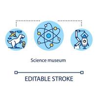 Science museum concept icon. Biotechnology and technology development. Laboratory research. Educational exposition idea thin line illustration. Vector isolated outline drawing. Editable stroke