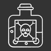 Dangerous liquid chalk icon. Highly hazardous chemicals. Green poison in bottle. Organic chemistry. Poisonous and harmful substance. Skull bones label. Isolated vector chalkboard illustration