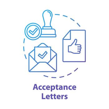 Acceptance letters concept icon. Envelope with approved document. Mailing acceptance letters. Successful verification idea thin line illustration. Vector isolated outline drawing