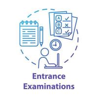 Entrance examination concept icon. Entry exam. Passing test. Fight for study place. Check knowledge and level of training idea thin line illustration. Vector isolated outline drawing
