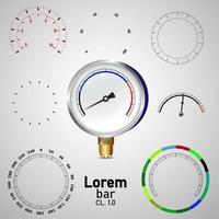 Manometer, analog instrument, gauge with scale. Mockup. vector