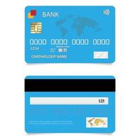 Realistic vector Credit Card two sides, blue. Shopping discount plastic card. Vector