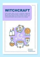 Witchcraft poster template layout. Alchemy and occultism. Banner, booklet, leaflet print design with linear icons. Magic potion. Vector brochure page layouts for magazines, advertising flyers