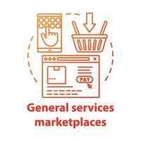 Online general services marketplaces concept icon. On demand economy, e commerce idea thin line illustration. Smartphone, browser window and shopping basket vector isolated outline drawing