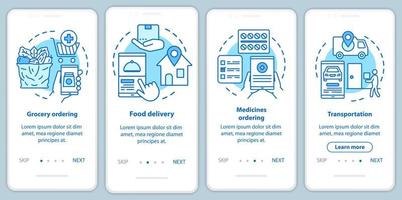 servicios de entrega que incorporan la pantalla de la página de la aplicación móvil con conceptos lineales. instrucciones gráficas de los pasos del tutorial de la industria del transporte comercial. ux, ui, plantilla de vector de interfaz gráfica de usuario con ilustraciones