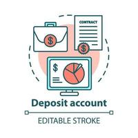 Deposit account concept icon. Savings idea thin line illustration. Banking plan, agreement management. Passive income from investment. Vector isolated outline drawing. Editable stroke