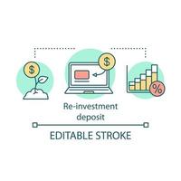 Reinvestment deposit concept icon. Savings idea thin line illustration. Creating investment account. Full profit, interest percentage withdrawal. Vector isolated outline drawing. Editable stroke