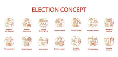 Election concept icons set. Political campaign and propaganda idea thin line illustrations. President elections. Public opinion and voting. Vector isolated outline drawings. Editable stroke