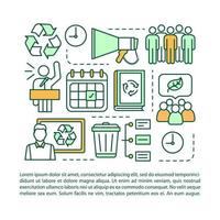 Zero waste event article page vector template. Eco meeting. Environment protection protest. Brochure, magazine, booklet design element with linear icons and text. Print design. Concept illustrations
