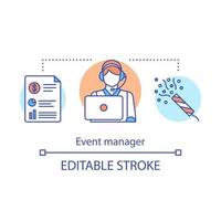 Event manager concept icon. Organization idea thin line illustration. Responsible person. Event agency. Party administrator. Vector isolated outline drawing. Editable stroke