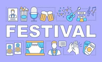 Festival word concepts banner. Music event. Theater performance. Cultural celebration. Presentation, website. Isolated lettering typography idea with linear icons. Vector outline illustration