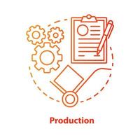 Production red concept icon. Manufacturing process idea thin line illustration. Industrial sector. Engineering. Product fabrication. Primary industry. Vector isolated outline drawing. Editable stroke