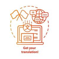 Get your translation red concept icon. Online multilingual translator idea thin line illustration. Interpretation and spell check. Foreign language. Vector isolated outline drawing. Editable stroke
