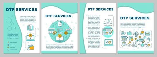 DTP services brochure template layout. Desktop publishing service. Flyer, booklet, leaflet print design with linear illustrations. Vector page layouts for magazines, reports, advertising posters