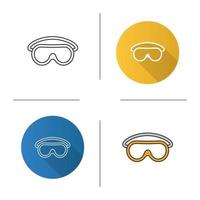 Goggles icon. Flat design, linear and color styles. Protective spectacles. Isolated vector illustrations