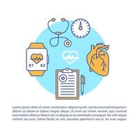 Blood pressure article page vector template. Brochure, magazine, booklet design element, linear icons, text box. Heart functioning monitoring. Print design. Concept illustrations with text space