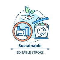 Sustainable concept icon. Reducing unnecessary waste idea thin line illustration. Recycling, greening. Natural resource consumption decreasing. Vector isolated outline drawing. Editable stroke