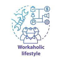 Workaholic lifestyle blue concept icon. Ergomaniac idea thin line illustration. Work addiction, obsessive disorder. Working overtime, behind schedule vector isolated outline drawing. Editable stroke