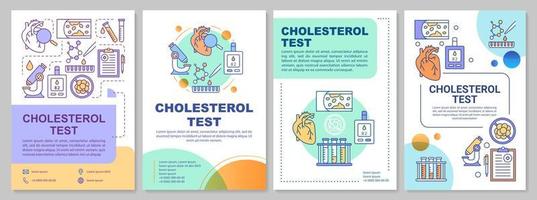 Diseño de plantilla de folleto de prueba de colesterol. folleto, folleto, diseño de impresión de folletos con ilustraciones lineales. control del nivel de colesterol. diseños de páginas vectoriales para informes anuales, carteles publicitarios vector