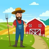 Cartoon Farmer with Farmland Background vector