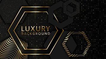 Luxury background. Abstract realistic papercut decoration textured with hexagon, circle, wavy zigzag shapes and golden halftone pattern. 3d backdrop. Vector illustration. Modern design