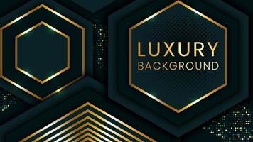 Luxury background. Abstract realistic papercut decoration textured with hexagon, circle, wavy zigzag shapes and golden halftone pattern. 3d backdrop. Vector illustration. Modern design