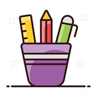 Pencil holder vector icon of pencil stand in editable style