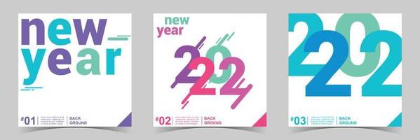 Modern New Year 2022 Square Background. Set of 3 Simple Vector Flat Style. Suitable for banner, cover or poster