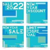 Modern Blue New Year 2022 Sale. Set of 3 Simple Square Background Vector Flat Style. Suitable for banner, cover or poster