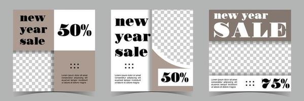 Classic New Year 2022 Sale. Set of 3 Simple Square Background Vector Flat Style. Suitable for banner, cover or poster