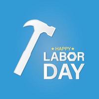 Happy Labor Day banner with helmet, pencil, hammer, screwdriver.  Design template paper cut look. Vector illustration