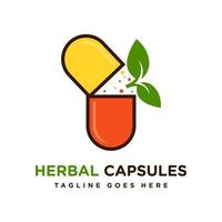 logotipo de diseño de medicamentos de cápsula a base de hierbas vector