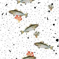 beautiful vintage repeated seamless pattern of fish, sea and ocean creatures vector