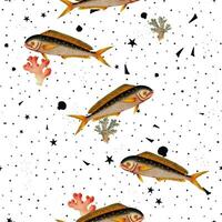 Free download Vector of Vintage repeated seamless patten of fish, sea and ocean creatures