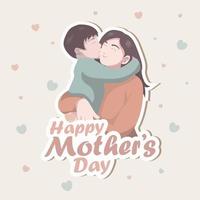 Mother Holding Son In Arms. Background happy Mothers Day. Greeting Card. Vector Illustration
