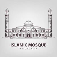 edificio de la mezquita islámica de arte lineal. Ilustración de vector de mezquita.