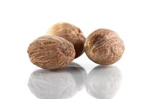 Nutmeg isolated on white background. Close up. photo