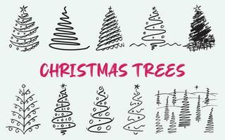 diseño de plantilla de vector de arte de línea boho de árboles de navidad