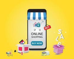 Shopping online on website or mobile application vector concept marketing and digital marketing.