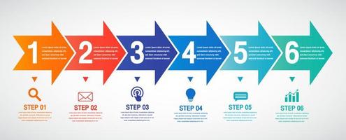 Timeline infographics design template with 6 options, process diagram vector