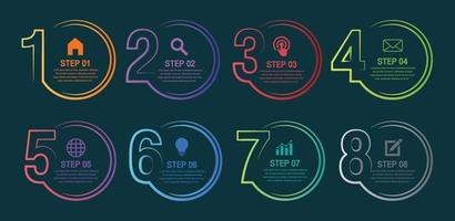 Infograph 8 step element. circle graphic chart diagram, business graph design.Thin line design with numbers 8 options or steps. vector
