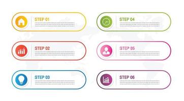 elementos abstractos opciones de 6 pasos. Plantilla de gráfico de proceso de línea de tiempo de negocio de infografía. vector banner moderno, cuadro de texto utilizado para la presentación y el diagrama de diseño de flujo de trabajo.