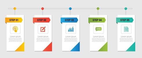 Business infographic thin line process with square template design with icons and 5 options or steps. Vector illustration.