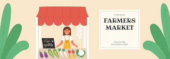 Farmers market horizontal banner vector