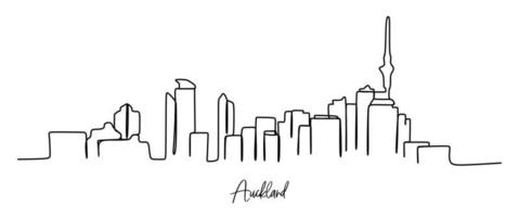 Single continuous line drawing Auckland skyline, New Zealand. Famous city scraper landscape postcard. World travel destination concept. Editable stroke modern one line draw design vector illustration