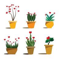 Cartoon Vector set of Valentines house indoor plant in pot isolated on white background.