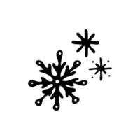 Doodle copos de nieve negro simple icono, ilustración vectorial aislado sobre fondo blanco. vector