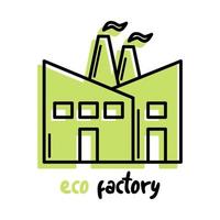 Manufacture industrial eco factory vector icon or silhouette green line logo isolated on white vector background illustration. Icon environment, energy, recycling, ecology solutions, eco green factory
