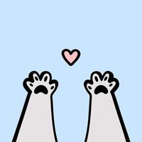 Patas de gato con una linda ilustración de corazón para su tarjeta de felicitación de texto aislado en azul vector
